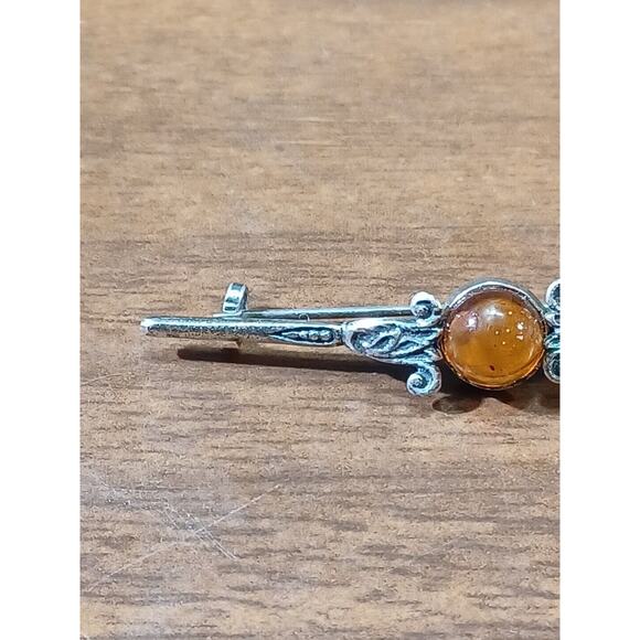 VINTAGE .800 SILVER BROOCH AMBER STONE 3.3 GRAMS - Picture 5 of 8